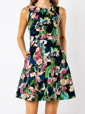 Karen Millen Tropical Floral Fit &‎ Flare summer Dress Size 6